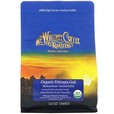 Органічна Ефіопія Гудж, середнього обсмаження, мелена кава, Organic Ethiopia Guji, Medium Roast, Ground Coffee, Mt Whitney Coffee Roasters, 340 г