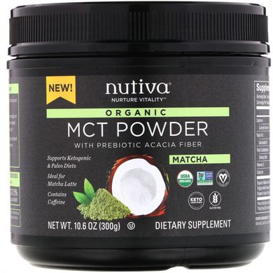 Органічний порошок MCT, матча, Organic MCT Powder, Matcha, Nutiva, 300 г