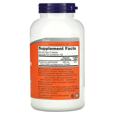 Магній цитрат Now Foods (Magnesium Citrate) 200 мг 250 таблеток