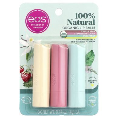 EOS, 100% Natural Organic Lip Balm, Variety Pack, 3 Lip Balms, 0.14 oz (4 g) Each