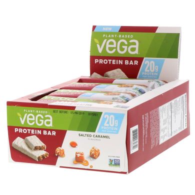 Протеїновий бар, солона карамель, Vega, 12 батончиків, 2,5 унції (70 г)