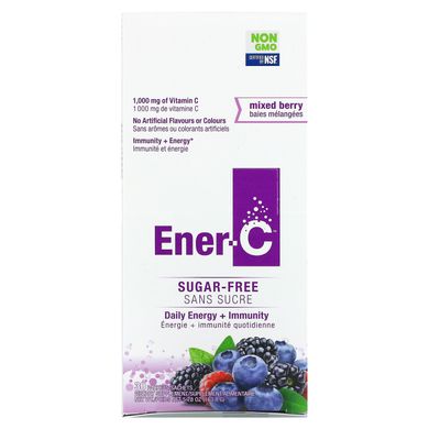 Ener-C, Вітамін C, мультивітамінна суміш для напоїв, без сургару, суміш ягід, 1000 мг, 30 пакетиків по 0,2 унції (5,46 г) кожен