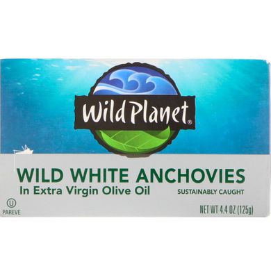 Виловлені в диких умовах білі анчоуси в оливковій олії першого холодного вичавлення, Wild Planet, 4,4 унц (125 г)