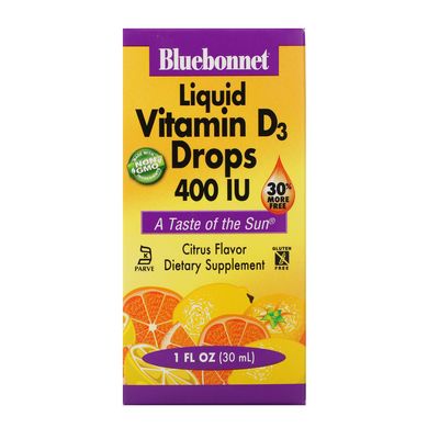 Жидкий витамин D3 Bluebonnet Nutrition (Liquid Vitamin D3 Drops) 400 МЕ 30 мл со вкусом апельсина купить в Киеве и Украине