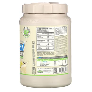 IsoNatural, 100% ультра-очищений натуральний ізолят сироваткового протеїну, зі смаком ванілі, ALLMAX Nutrition, 907 г