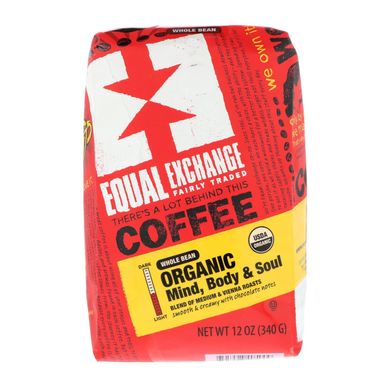 Органічна кава, розум, тіло і душа, цільне зерно, Equal Exchange, 12 унц (340 г)