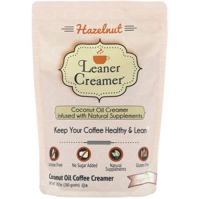 Вершки для кави з кокосовою олією, лісовий горіх, Leaner Creamer, 9,87 унції (280 г)