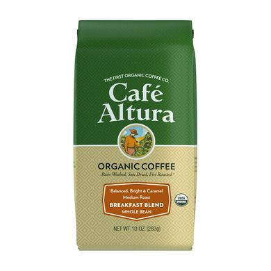 Органічна кава, суміш для сніданку, середнього обсмаження, цільні зерна, Organic Coffee, Breakfast Blend, Medium Roast, Whole Bean, Cafe Altura, 283 г