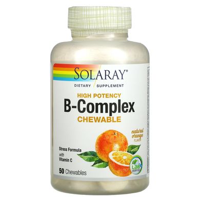 Solaray, комплекснов B с высокой эффективностью и витамином C, натуральный апельсин, 50 жевательных таблеток купить в Киеве и Украине