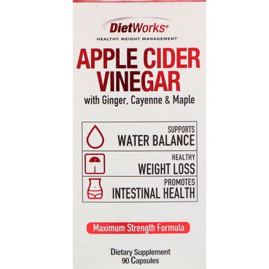 Яблучний оцет, Apple Cider Vinegar, DietWorks, 90 капсул