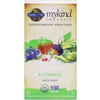 Витамины группы В, B-Complex, Garden of Life, mykind Organics, для веганов, органик, 30 таблеток купить в Киеве и Украине