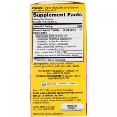 Vaginal Female, Ultimate Flora Probiotic, Renew Life, 50 Billion Live Bacteria, 30 Vegetarian Capsules