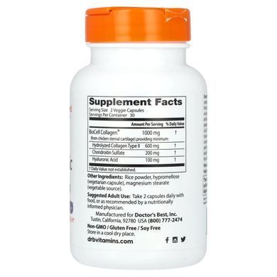 Гиалуроновая кислота и хондроитин сульфат Doctor's Best (Hyaluronic Acid + Chondroitin Sulfate) 50 мг/100 мг 60 капсул купить в Киеве и Украине