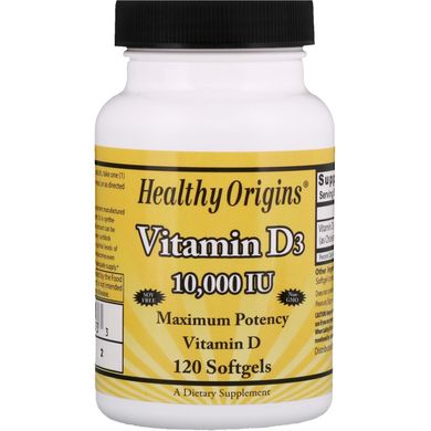 Вітамін Д3, Vitamin D3, Healthy Origins, 10000 МО, 120 желатинових капсул