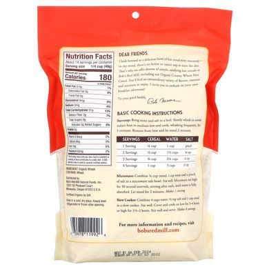 Bobs Red Mill, Organic Hot Cereal Made from Creamed Wheat, 24 oz (680 g)