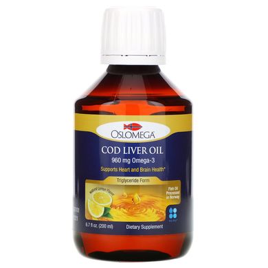 Жир печінки норвезької тріски для дітей натуральний лимонний смак Oslomega (Norwegian Cod Liver Oil) 200 мл