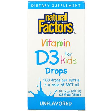 Краплі вітаміну D3, без ароматизаторів, Natural Factors, 400 МО, 0,5 р унц (15 мл)