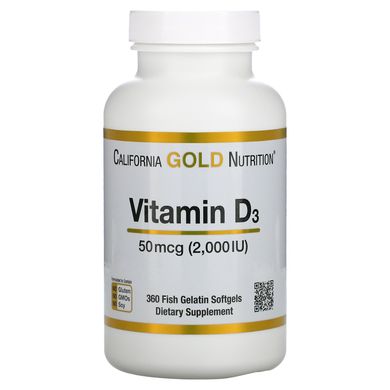 Вітамін Д3 California Gold Nutrition (Vitamin D3) 50 мкг 2000 МО 360 м'яких капсул