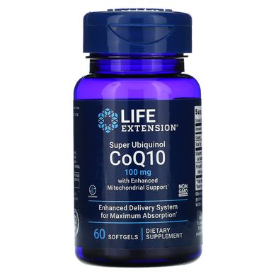 Супер убіхінол CoQ10 з розширеною підтримкою мітохондрій, Super Ubiquinol CoQ10 with Enhanced Mitochondrial Support, Life Extension, 100 мг, 60 капсул
