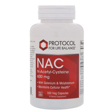 NAC N-ацетил-L-цистеїн, Protocol for Life Balance, 600 мг, 100 вегетаріанських капсул