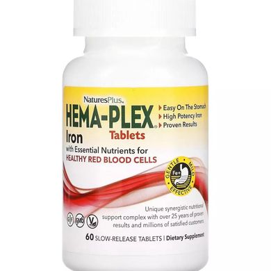 Залізо Natures Plus (Hema-Plex Iron with Essential Nutrients for Healthy Red Blood Cells) 60 таблеток