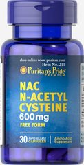 Антиоксидант N-ацетилцистеїн NAC, N-Acetyl Cysteine ​​NAC, Puritan's Pride, 600 мг, 30 капсул