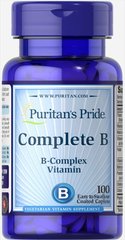 Комплект B комплекс вітамінів В, Complete B Vitamin B Complex, Puritan's Pride, 100 таблеток