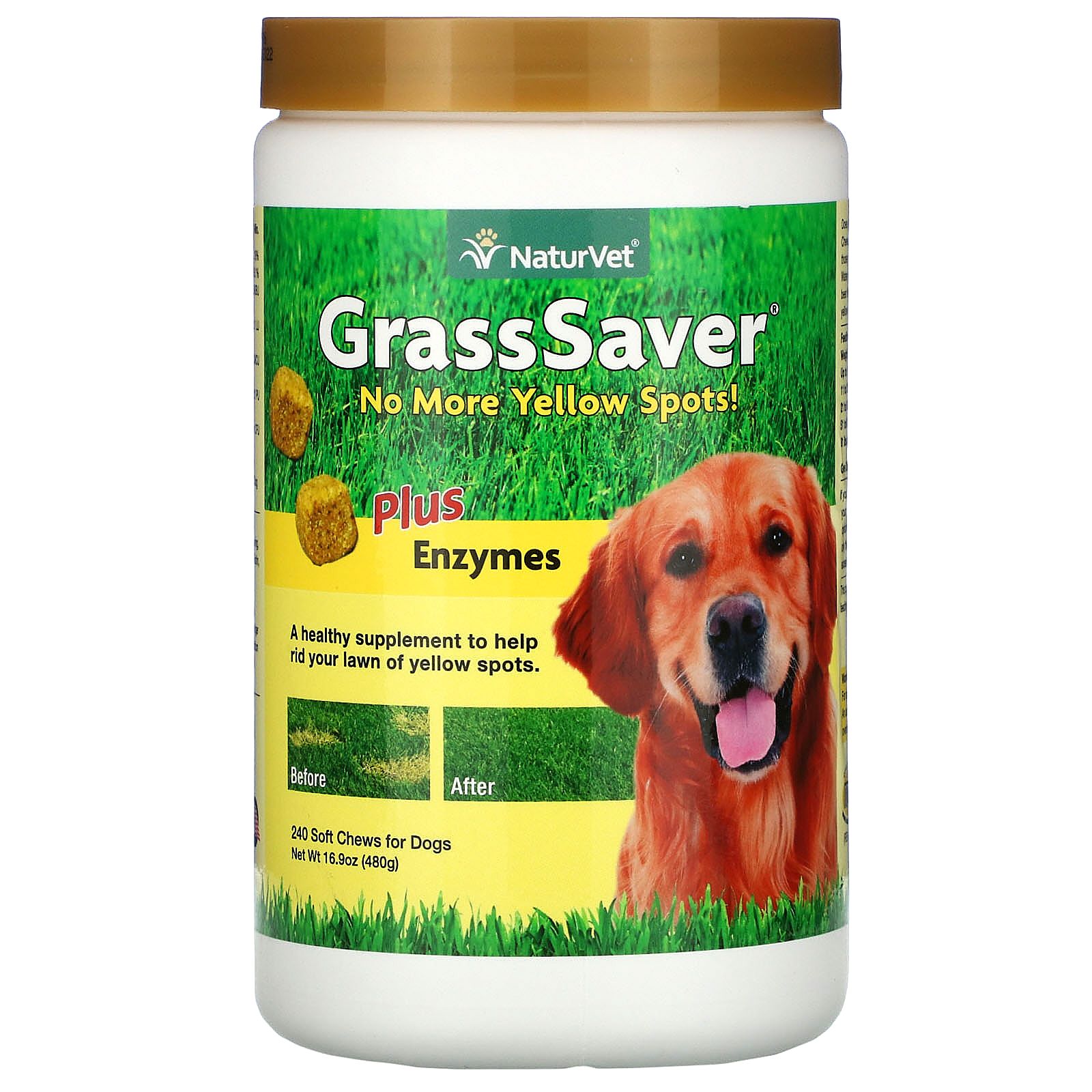 Ферменты, GrassSaver, Plus Enzymes, NaturVet, 240 мягких жевательных ...