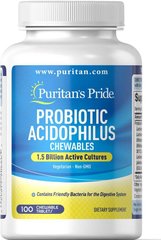 Пробіотик ацидофільний жувальний 1, 5 мільярда активних культу, Probiotic Acidophilus Chewables 15 Billion Active Cultures, Puritan's Pride, 100 жувальних