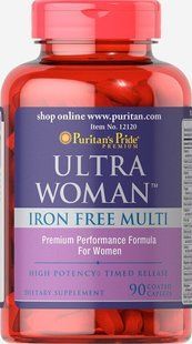 Мультивитамины для женщин без железа Puritan's Pride (Ultra Woman&trade; Daily Multi) 90 капсул купить в Киеве и Украине