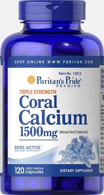 Коралловый кальций тройной силы, Triple Strength Coral Calcium, Puritan's Pride, 1500 мг, 120 капсул купить в Киеве и Украине