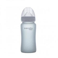 Скляна дитяча пляшечка з силіконовим захистом, світло-сірий, 240 мл, Everyday Baby, 1 шт