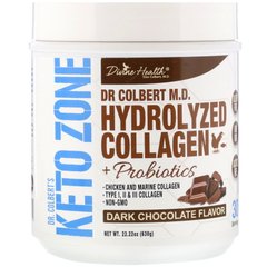 Кето-зона доктора Кольберта, гідролізований колаген, темний шоколад, Dr Colbert's Keto Zone, Hydrolyzed Collagen, Dark Chocolate, Divine Health, 630 г