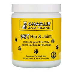 Вітаміни для тазостегнового суглоба, PET Hip,Joint, для кішок і собак, Charlie,Frank, 120 м'яких жувальних таблеток