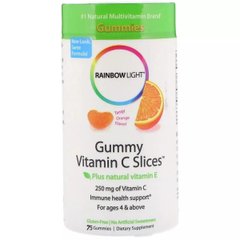 Вітамін С часточки з терпким апельсиновим смаком Rainbow Light (Gummy Vitamin C Slices) 75 жувальних цукерок