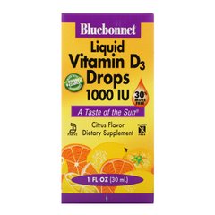 Рідкий вітамін Д3 у краплях натуральний цитрусовий смак Bluebonnet Nutrition (Liquid Vitamin D3 Drops Natural Citrus Flavor) 1000 МЕ 30 мл