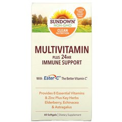 Sundown Naturals, Мультивітаміни, підтримка імунітету протягом 24 годин, 60 м'яких таблеток