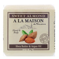 Брускове мило для рук і тіла, Солодкий мигдаль, A La Maison de Provence, 3,5 унції (100 г)