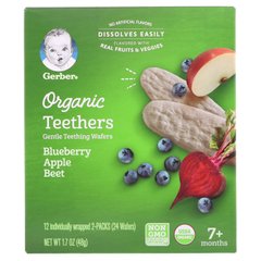 М'які зубні вафлі, 7 + місяців, чорниця яблуко буряк, Organic Teethers, Gentle Teething Wafers, 7 + Months, Blueberry Apple Beet, Gerber, 48 г