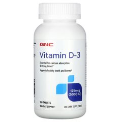 GNC, Вітамін D3, 125 мкг (5000 МО), 180 таблеток
