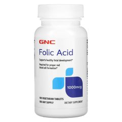 Фолієва кислота, Folic Acid, GNC, 1000 мкг, 100 вегетаріанських таблеток
