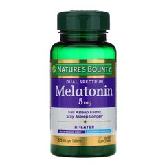 Подвійний спектр, мелатонін, Nature's Bounty, 5 мг, 60 двошарових таблеток
