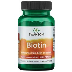 Биотин - высокая эффективность, Biotin - High Potency, Swanson, 10,000 мкг, 60 капсул купить в Киеве и Украине