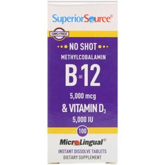 Витамин B12 и D3 Superior Source (Methylcobalamin Vitamin B12 and D3) 5000 мкг/5000 МЕ 100 таблеток купить в Киеве и Украине