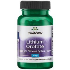 Літій оротат, Lithium Orotate, Swanson, 5 мг, Elemental Lithium 60 капсул