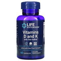 Вітамін D3 і K з йодом Life Extension (Vitamins D3 and K with sea-iodine) 5000 МО / 2100 мкг / 1000 мкг 60 капсул