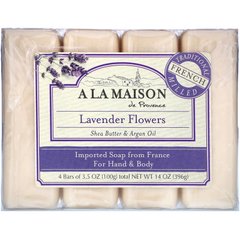 Мило для рук і тіла, з ароматом лаванди, A La Maison de Provence, 4 шматки, 35 унцій (100 г) кожен