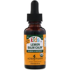 Заспокійливий сироп для дітей з органічної лимонної м'яти, без алкоголю, Herb Pharm, 1 рідка унція (30 мл)