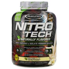 Muscletech, Nitro Tech, з натуральним смаком, основне джерело пептидів і ізолятів сироваткового білка, ваніль, Muscletech, 1,82 кг