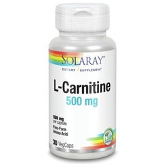 Карнитин свободная форма Solaray (L-Carnitine) 500 мг 30 вегетарианских капсул купить в Киеве и Украине